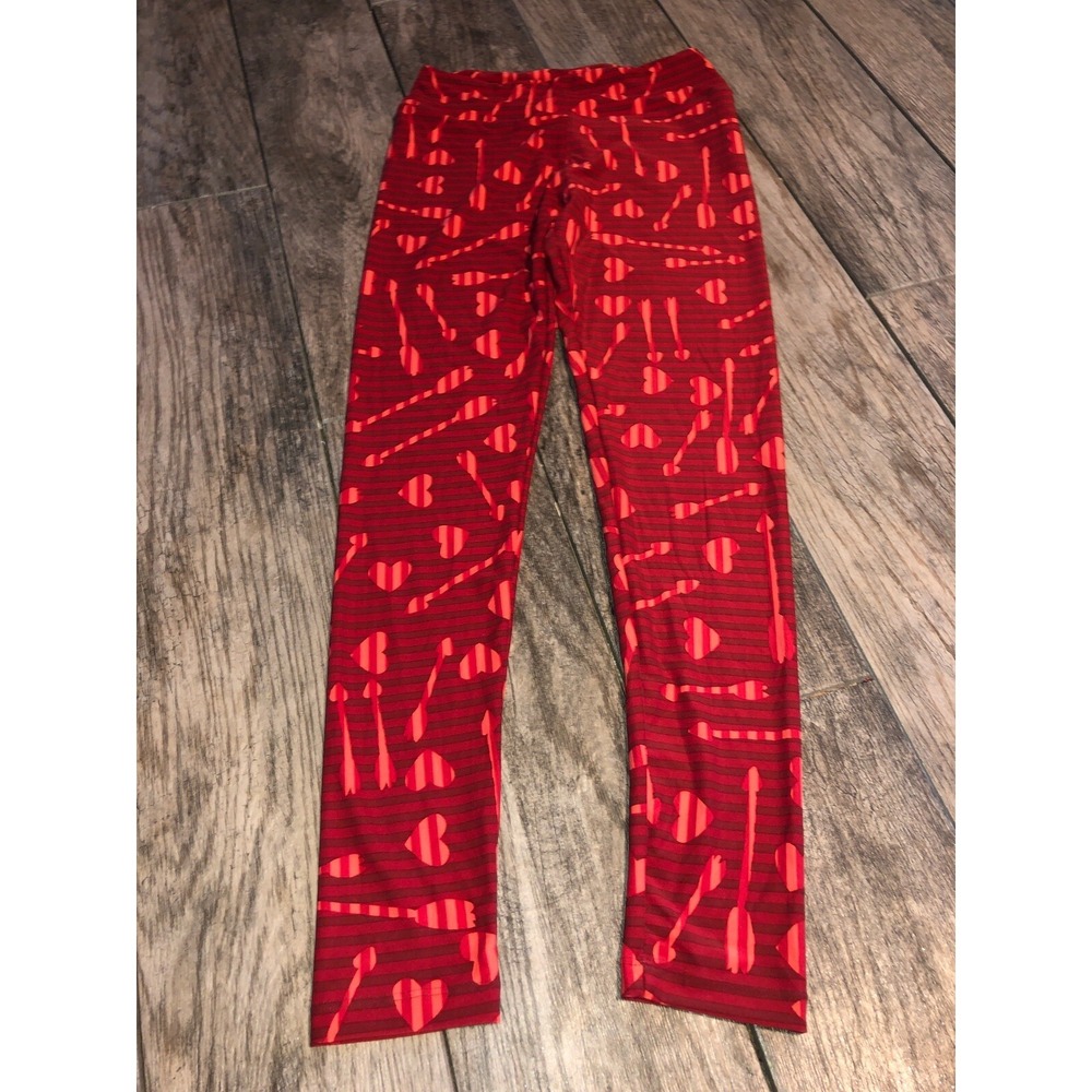 Lularoe Red Hearts Arrows Leggings One Size OS Elastic Waist‎ Soft Teen Youth